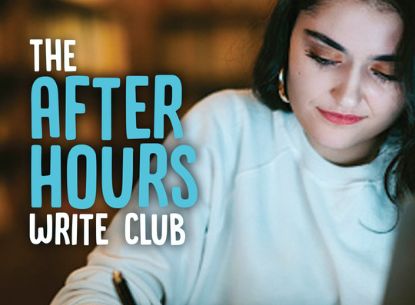 After Hours Write Club with woman holding a pen